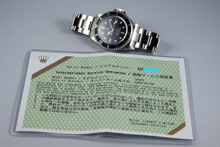 1998 Rolex Sea Dweller 16600 with RSC Papers