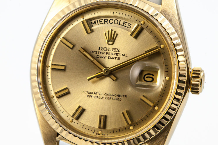 1969 Rolex YG Day-Date 1803 Wideboy Champagne Dial with Spanish Date Wheel