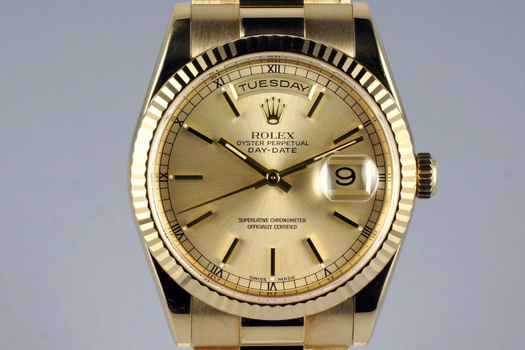 2001 Rolex YG Day-Date 118238 with Box and Papers