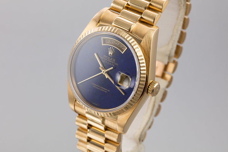 1982 Rolex 18k YG Day-Date 18038 Lapis Dial with Box and Booklets