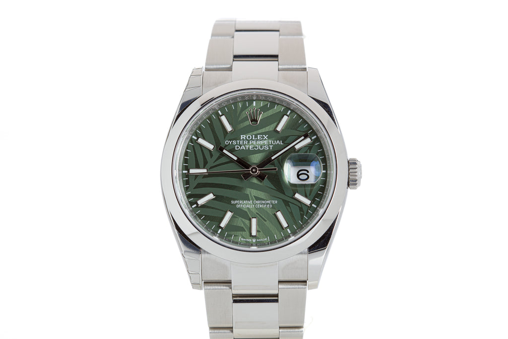 2022 Rolex Datejust 126200 Green Palm Motif Dial Box & Card