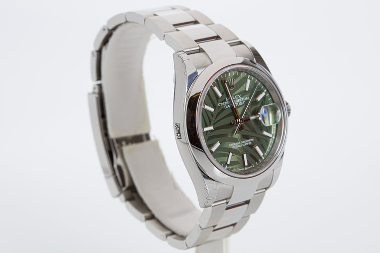 2022 Rolex Datejust 126200 Green Palm Motif Dial Box & Card