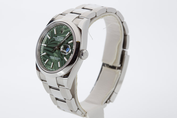 2022 Rolex Datejust 126200 Green Palm Motif Dial Box & Card