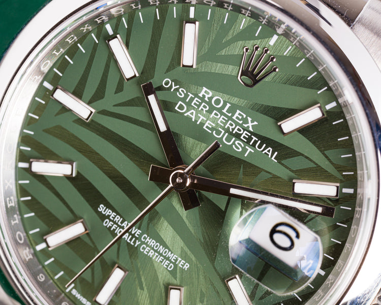 2022 Rolex Datejust 126200 Green Palm Motif Dial Box & Card