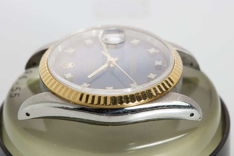 1990 Rolex 16233 Datejust Blue Diamond Vignette Dial Box, Tags & Papers