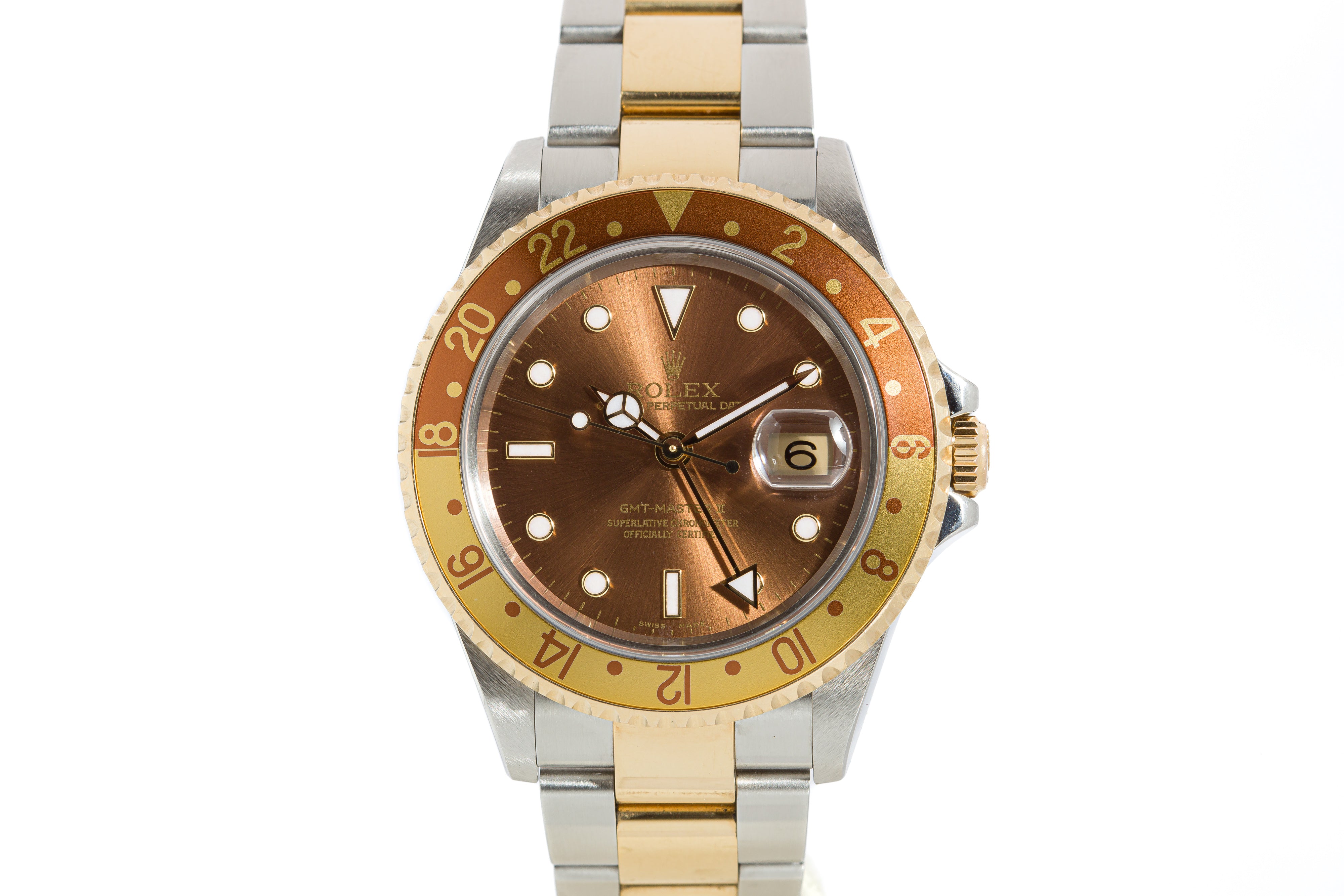 HQ Milton - 2005 16713 "Root Beer" 18k/St GMT Master II Brown Dial, Inventory #A5076, For Sale