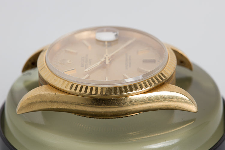 1990 Rolex 18k Date 15238 Champagne Dial Oyster Rivet bracelet W/ Box, Tags, Booklets