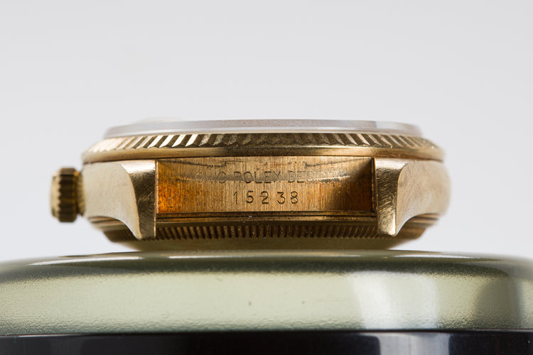 1990 Rolex 18k Date 15238 Champagne Dial Oyster Rivet bracelet W/ Box, Tags, Booklets
