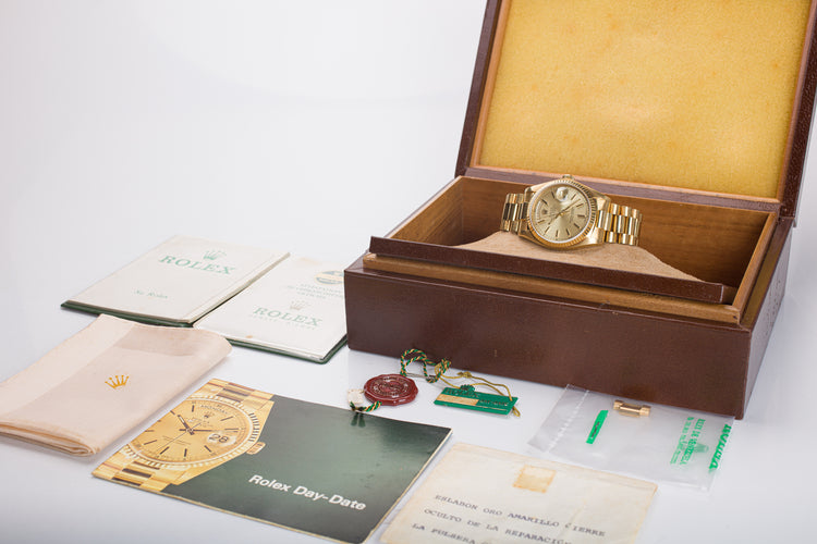1980 Rolex Day-Date 18038 Champagne Dial Box, Papers, Booklet & Hangtags