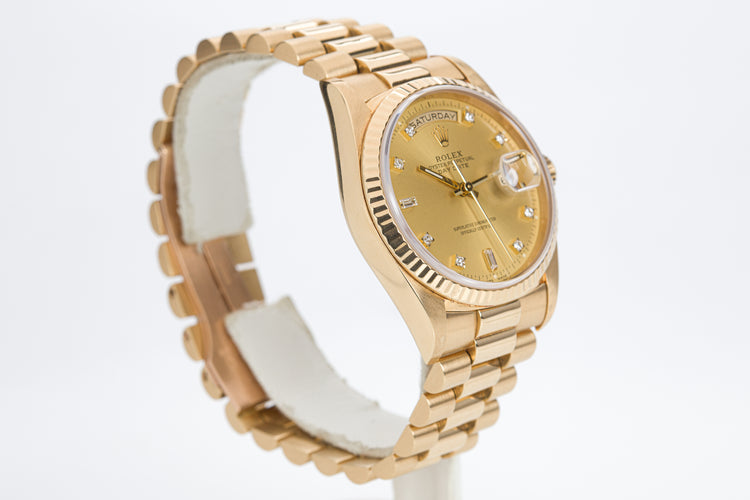 1989 Rolex 18238 Day-Date Champagne Diamond Dial