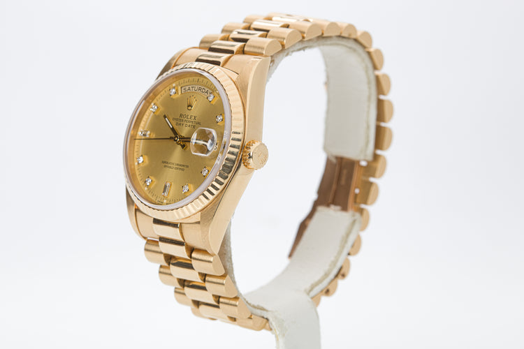 1989 Rolex 18238 Day-Date Champagne Diamond Dial