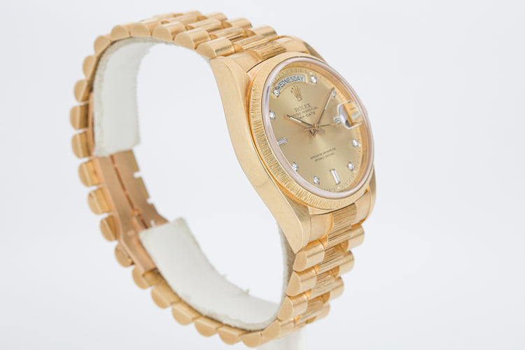 1979 Rolex 18038 Day-Date Bark Finish Champagne Diamond Dial