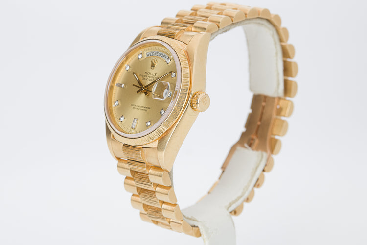 1979 Rolex 18038 Day-Date Bark Finish Champagne Diamond Dial