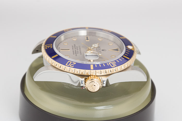 2006 Rolex 18k & St Submariner 16613T Gray Diamond & Sapphire Serti Dial