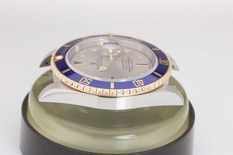 2006 Rolex 18k & St Submariner 16613T Gray Diamond & Sapphire Serti Dial