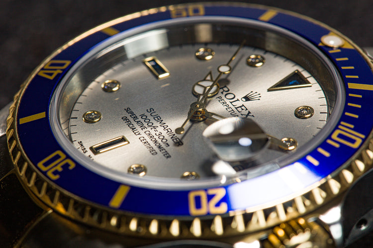 2006 Rolex 18k & St Submariner 16613T Gray Diamond & Sapphire Serti Dial