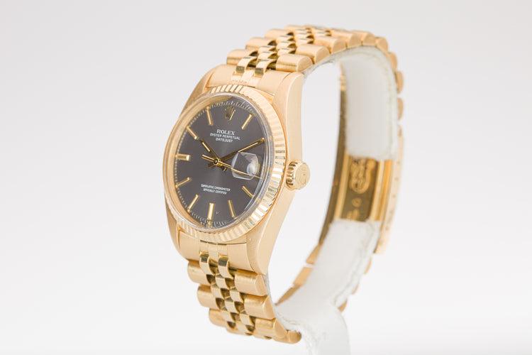 1977 Rolex 18k Datejust 1601 Gray Sigma Dial Box, Papers, Booklets, Hangtag