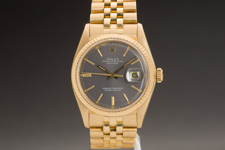 1977 Rolex 18k Datejust 1601 Gray Sigma Dial Box, Papers, Booklets, Hangtag