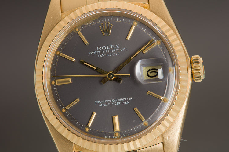 1977 Rolex 18k Datejust 1601 Gray Sigma Dial Box, Papers, Booklets, Hangtag