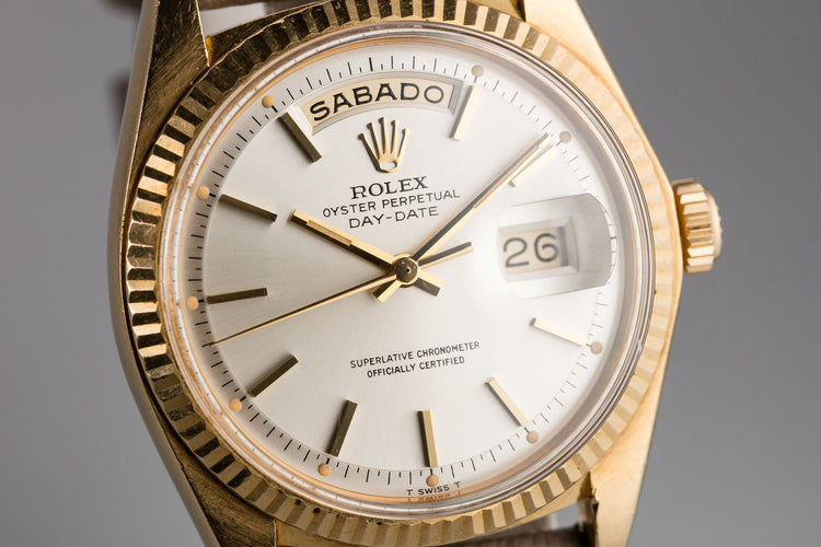 1975 Rolex 18K YG Day-Date 1803 Silver Dial