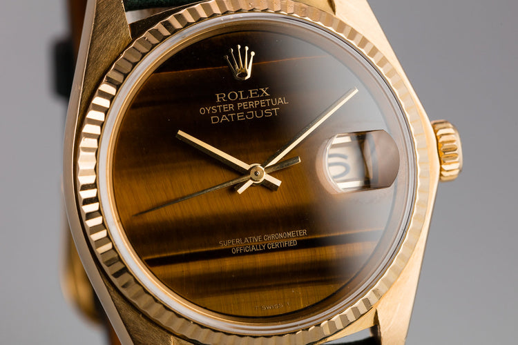 1979 Rolex 18K YG DateJust 16018 with Tigers Eye Stone Dial