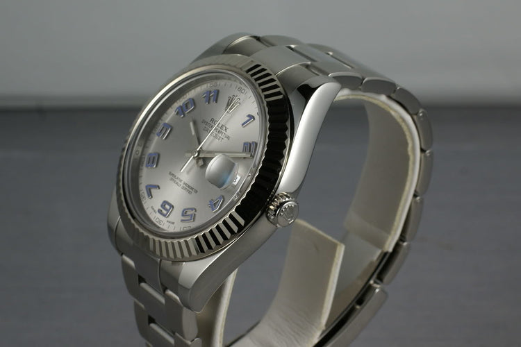Rolex Datejust II Ref: 116334 with RHODIUM and BLUE ARABIC dial