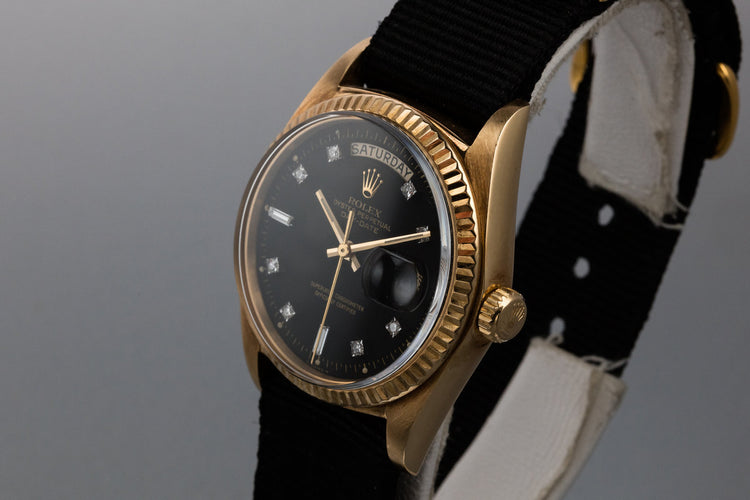 1972 Rolex 18K YG Day-Date 1803 with Matte Black Diamond Dial