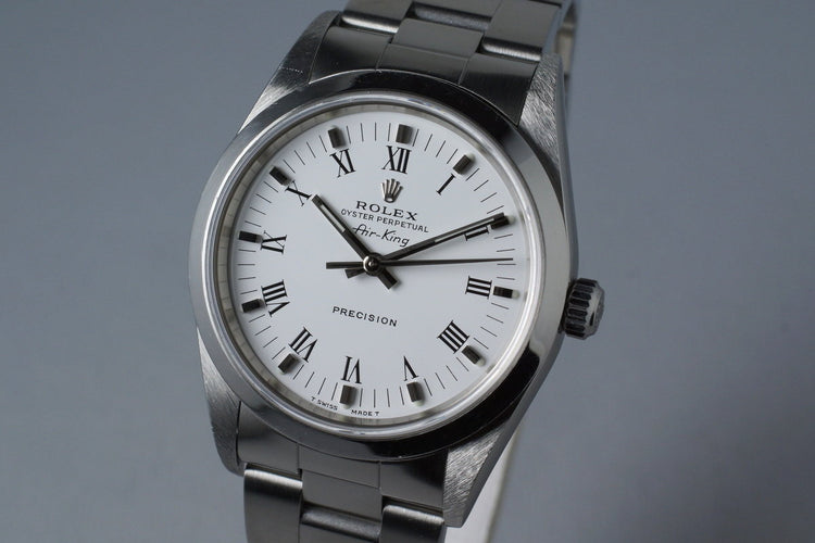 1999 Rolex Air King 14000 White Roman Dial with Box and Papers