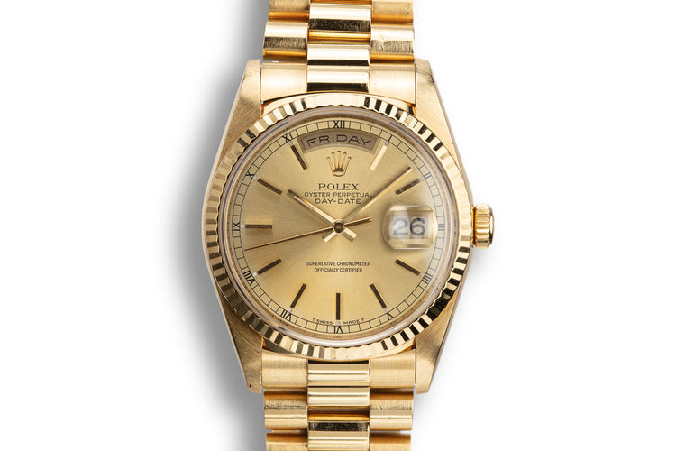 1991 Rolex 18K YG Day-Date 18238 Champagne Dial with Box and Papers