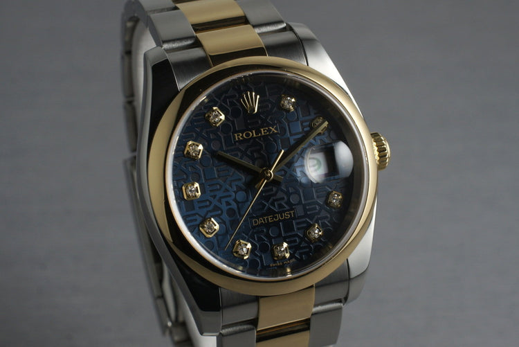 2005 Rolex Two Tone Datejust 116203 Factory Blue Diamond Dial with Box and Papers