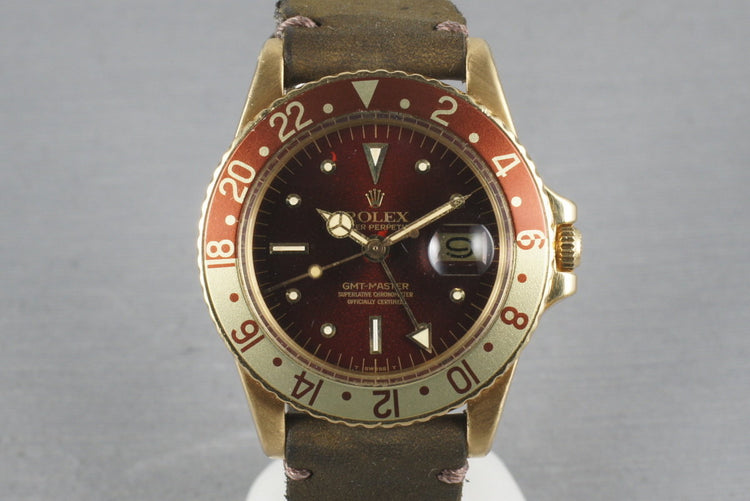 Rolex GMT 18K 1675 with root beer nipple dial turning tropical red