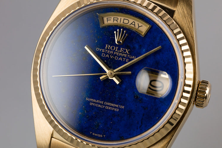 1982 Rolex 18k YG Day-Date 18038 Lapis Dial with Box and Booklets
