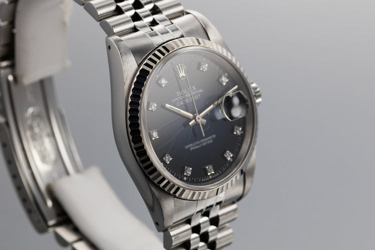 1990 Rolex DateJust 16234G with "Spidering" Blue Vignette Diamond Dial