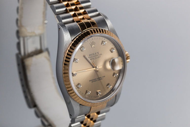 1991 Rolex Two Tone DateJust 16233 With Diamond Dial and Box and Papers
