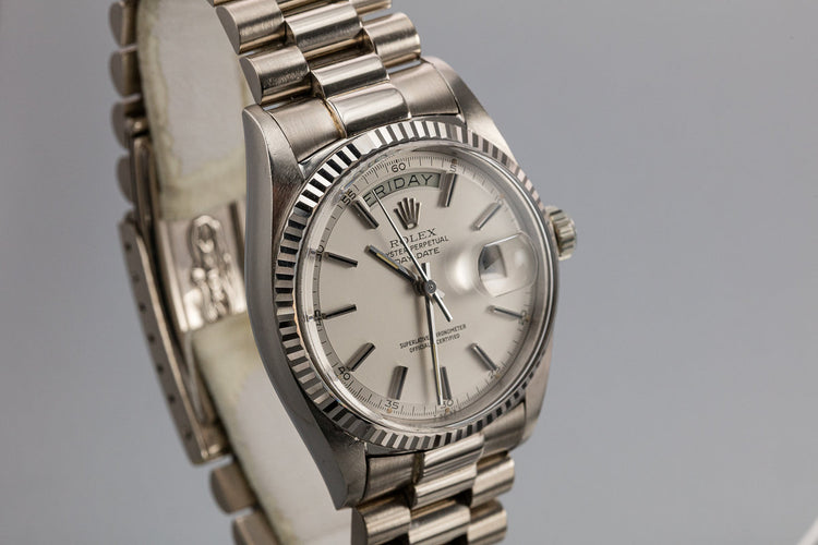 1972 Rolex 18K White Gold Day-Date 1803 Silver Dial with Box and Double Papers