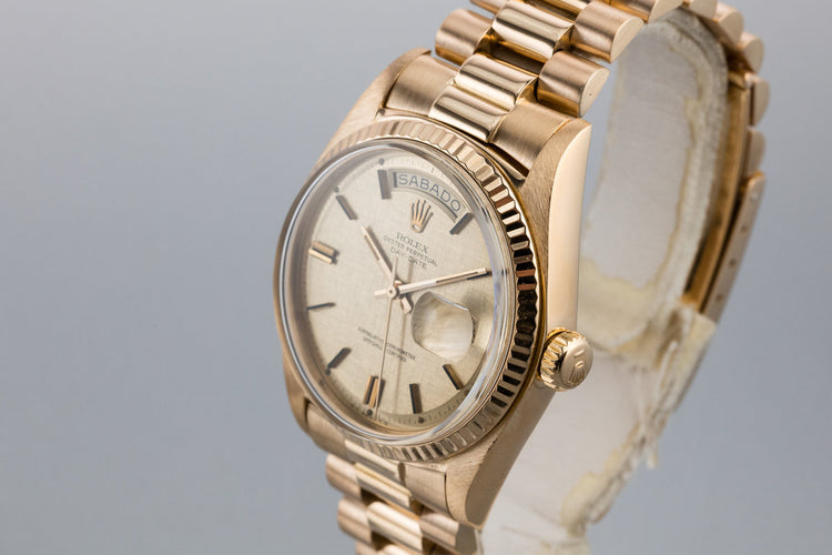 1972 18K YG Rolex Day-Date 1803 Linen Sigma Dial