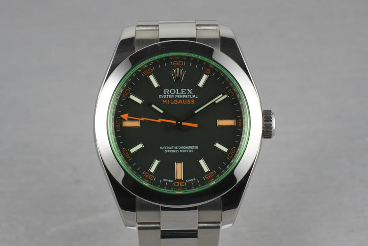 Rolex Milgauss Green V Serial 116400 GV with Box and Papers