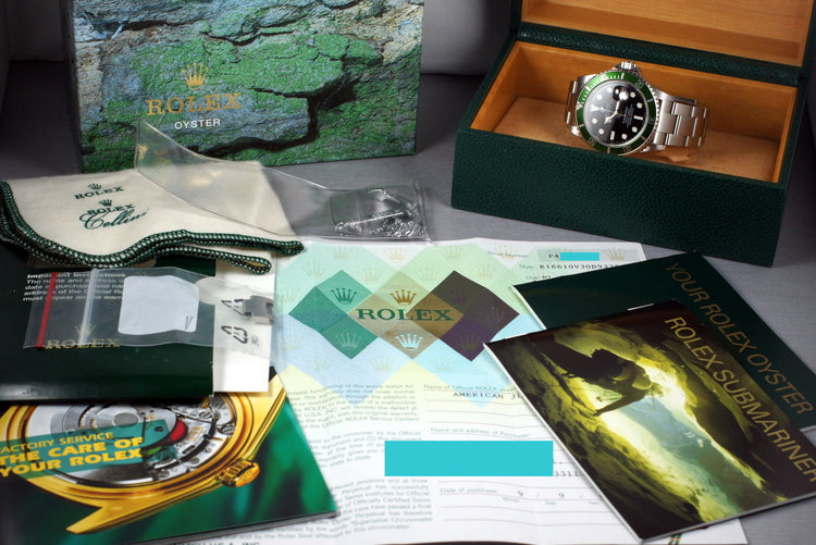 2005 Rolex Green Submariner 16610V with Box and Papers