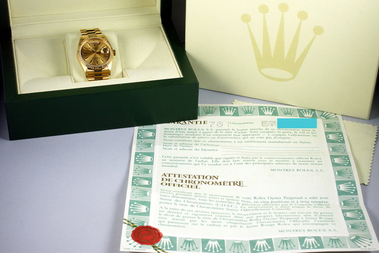 1991 Rolex YG Day-Date 18238 Champagne Dial with Box and Papers