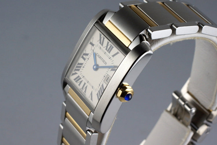 2009 Cartier Two Tone Quartz Tank Francaise 2465 with Box and Papers