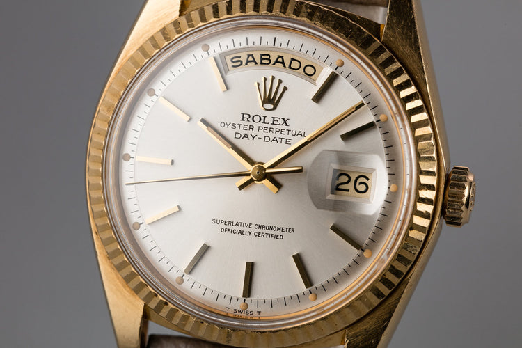 1975 Rolex 18K YG Day-Date 1803 Silver Dial