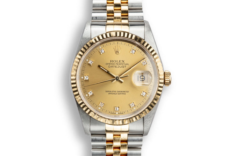 1995 Rolex Two-Tone DateJust 16233G Champagne Diamond Dial with Box and Papers
