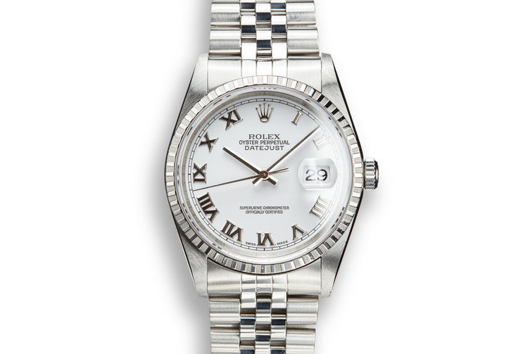 2002 Rolex DateJust 16220 No Lume White Roman Dial with Box and Papers