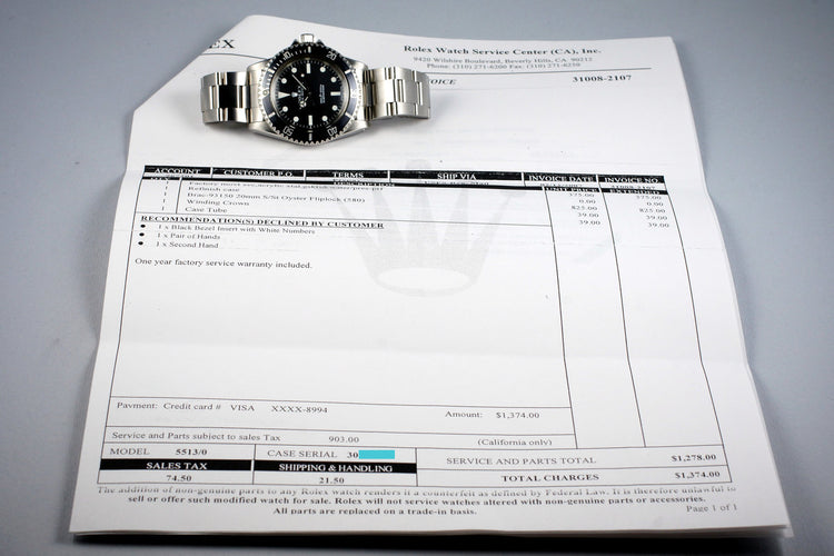 1971 Rolex Submariner 5513 with RSC Papers