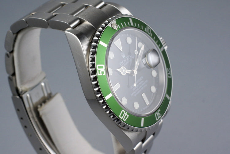 2004 Rolex Green Submariner 16610V with Box and Papers