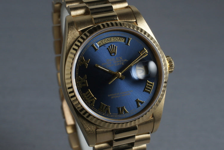 1987 Rolex YG Day-Date 18038 with Blue Roman Numeral Dial