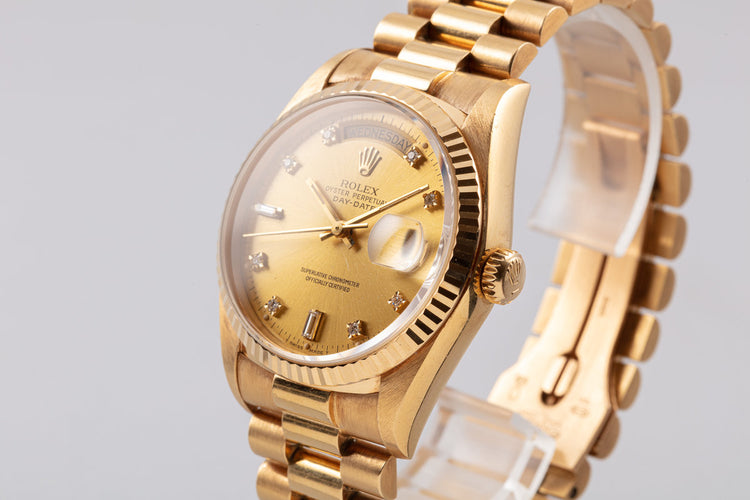 1988 Unpolished Rolex 18K YG Day-Date 18038 with Metallic Gold Diamond Dial