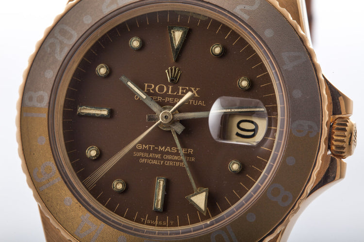1969 Rolex 18K YG GMT 1675 Brown Dial and Concord Hands