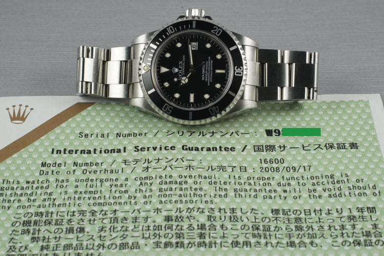 1995 Rolex Sea Dweller 16600 with Service Papers