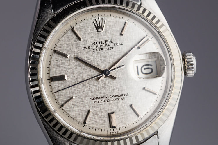 1972 Rolex DateJust with No Lume Silver Linen Dial
